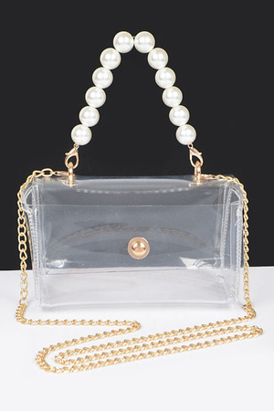 Transparent Pearl Handle Flap Bag