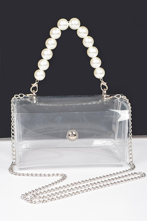 Transparent Pearl Handle Flap Bag