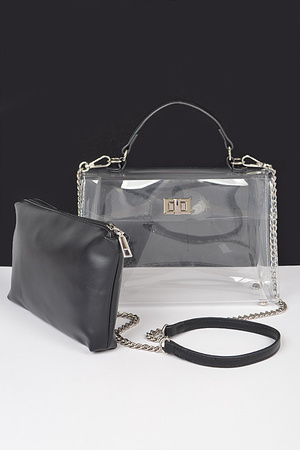 Transparent Top Handle Flap Bag w/ Pouch