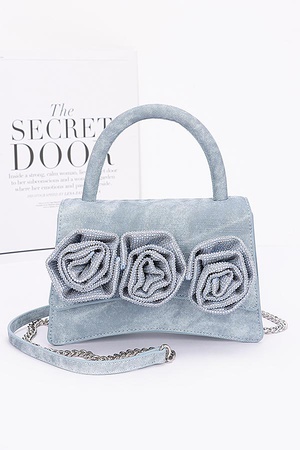 Faux Leather Rhinestone Hot Fix Flower Bag