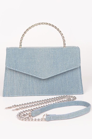 Denim Metal Handle Flap Clutch