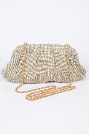 Pleated Rhinestone Party Clutch