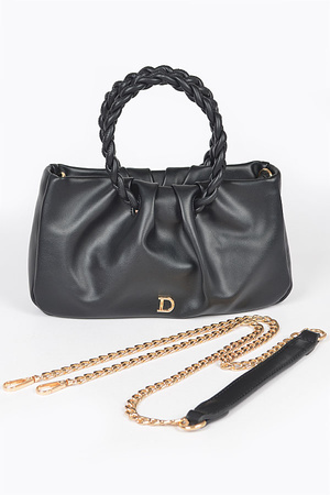 Faux Leather Braided Handle Clutch