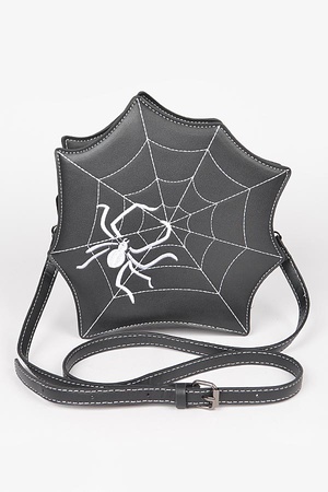 Faux Leather Spider Web Crossbody Bag