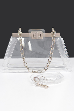 Transparent Double Pocket Chain Handle Clutch