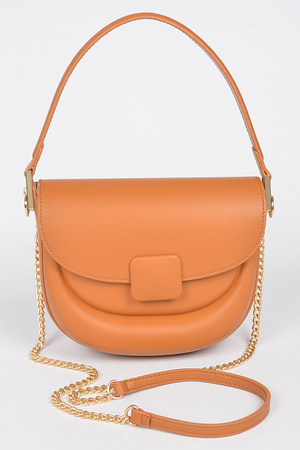 Faux Leather Top Handle Flap Bag