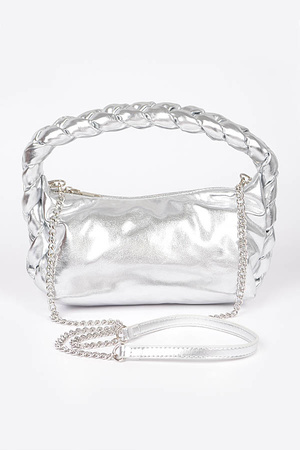 METALLIC LEATHER BRAIDED HANDLE CLUTCH