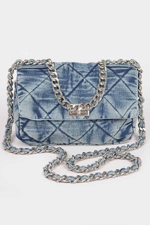 Quilted Washed Denim Flap Clutch