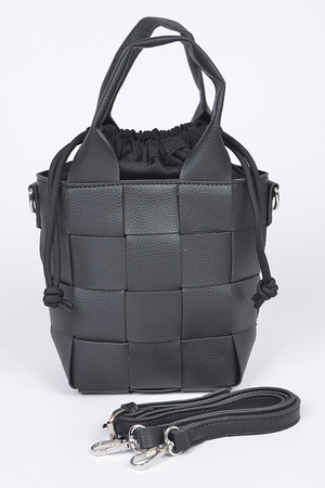 Faux Leather Braided Handle Bag w/Canvas Pouch