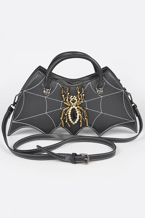 Faux Leather Spider Top Handle Clutch