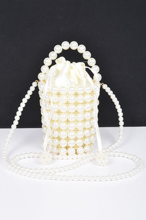 Hand Made Faux Pearl Metal Bead Tube Crossbody Bag