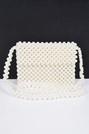 Hand Made Faux Pearl Bead Flap Crossbody Bag