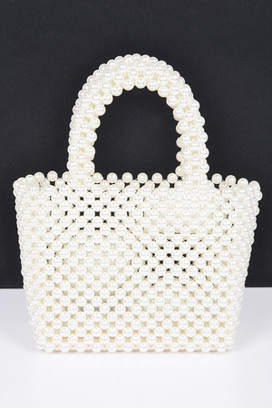 Hand Made Faux Pearl Bead Small Tote Bag