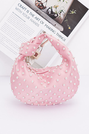Faux Pearl Studded Satin Bag