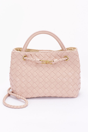 Faux Leather Braided Top Handle Bag