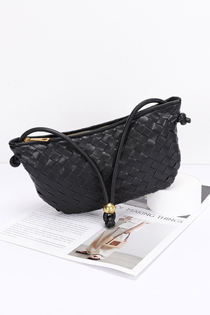 Faux Leather Braided Wrist and Shoulder Bag