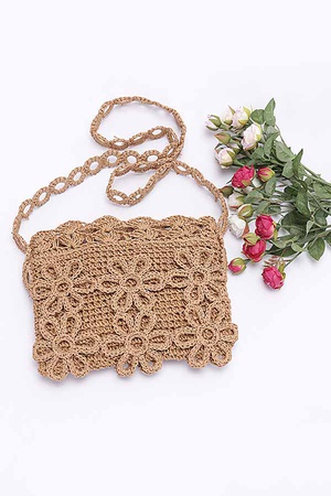 Faux Straw Handmade Flower Crossbody Bag