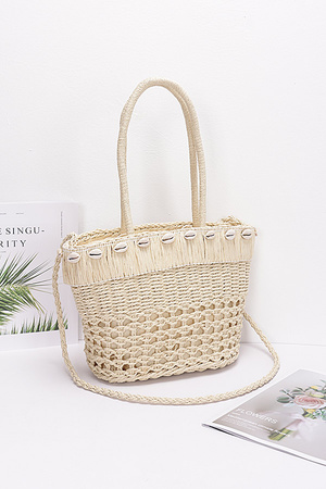 Faux Straw Shell Tote Bag