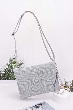 Metallic Faux Straw Multi Flowers Envelope Clutch