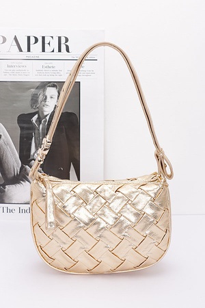 Faux Metallic Leather Braided Embossed Shoulder Bag
