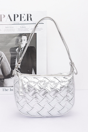 Faux Metallic Leather Braided Embossed Shoulder Bag