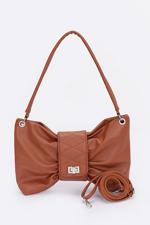 Faux Leather Bow Shoulder Bag
