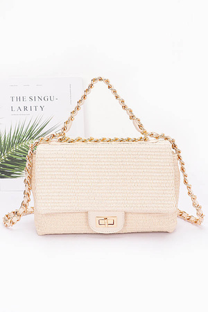 Faux Straw Flap Bag