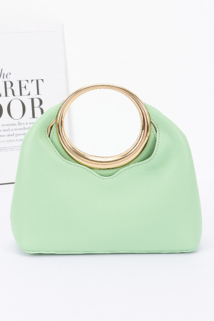 Faux Leather Round Metal Handle Bag