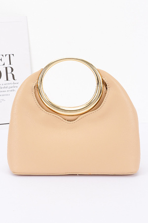 Faux Leather Round Metal Handle Bag