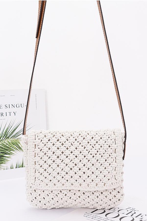Braided Cotton Flap Crossbody Bag