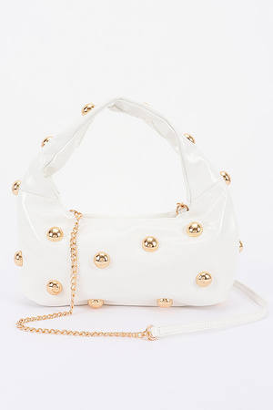 Faux Leather Metal Studded Hobo Bag