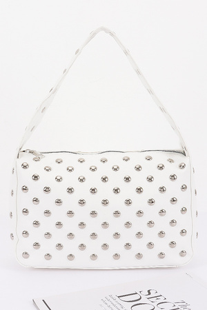 Faux Leather Metal Studded Hobo Bag