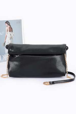 Faux Leather Clutch With Acrylic Ball