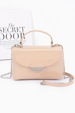 Enamel Faux Leather Top Handle Flap Clutch