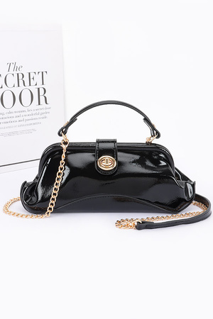 Enamel Faux Leather Top Handle Party Clutch