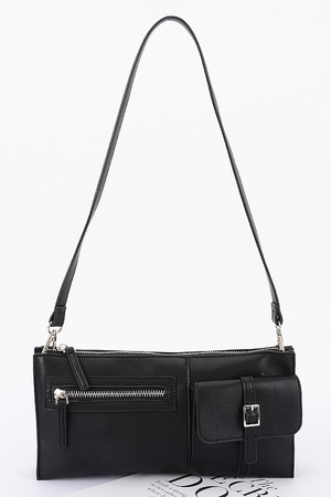 Faux Leather Zip Shoulder Bag