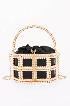 Pearl Embellished Cage Bucket Bag