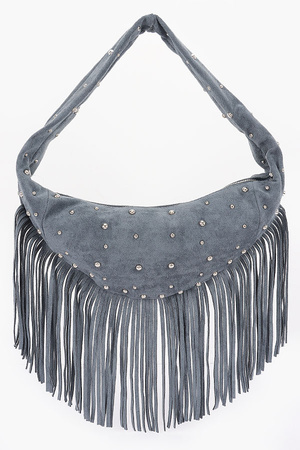 Riveted Fringe Suede Hobo