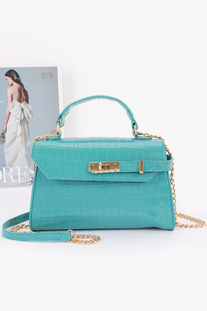Faux Croc Top Handle Crossbody Bag