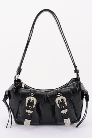 Faux Leather Metal Buckle Shoulder Bag
