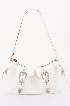 Faux Leather Metal Buckle Shoulder Bag