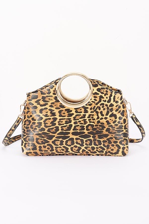 Faux Leather Animal Print Metal Handle Bag