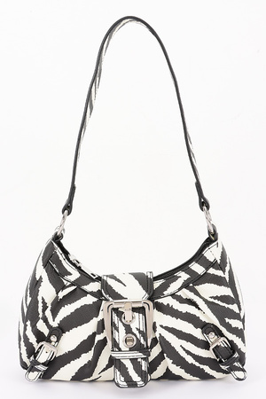 Faux Leather Metal Buckle Shoulder Bag