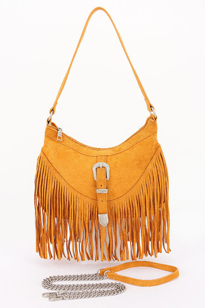 Faux suede Metal Buckle Fringe Bag