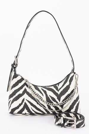 Faux Leather Metal Chain Shoulder Bag