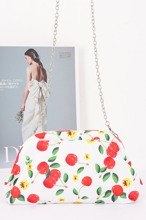 Cherry Print Satin Clutch