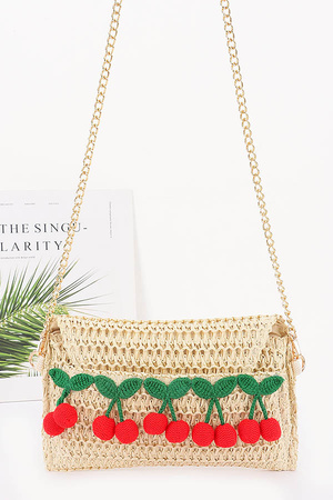 Faux Straw Cherry Clutch