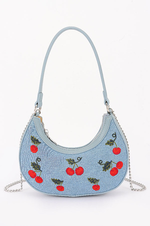 Embroidery Cherry Denim Shoulder Bag