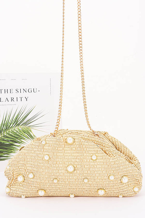Faux Straw Pearl Clutch
