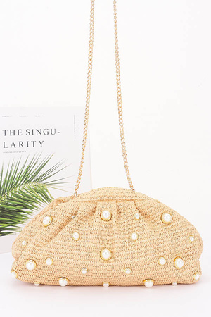 Faux Straw Pearl Clutch